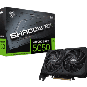 MSI GeForce RTX 5050 8G SHADOW 2X OC – 2560 CUDA Cores. 20 Gbps GDDR6. Boost 2617 MHz. Dual-Fan. PCIe 5.0. 130 W