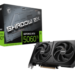 MSI GeForce RTX 5060 Ti 8G SHADOW 2X OC PLUS – NVIDIA Blackwell. 8GB GDDR7. 4608 CUDA Cores. 2617 MHz Boost. HDMI 2.1b. DisplayPort 2.1b. PCIe 5.0