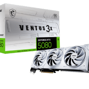 MSI RTX 5080 16G VENTUS 3X OC WHITE – 16 GB GDDR7. PCIe 5.0. Triple-Fan Design. 303 mm Card. DisplayPort 2.1b + HDMI 2.1b