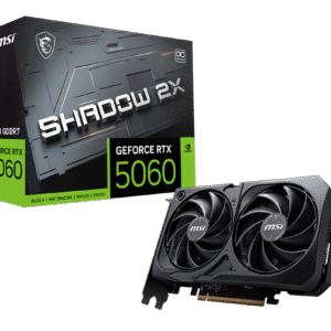 MSI GeForce RTX 5060 SHADOW 2X OC – 8GB GDDR7. 2535 MHz Boost. PCIe 5.0. Dual TORX Fan 5.0. Ray Tracing & DLSS 4