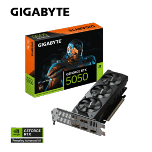 GIGABYTE GeForce RTX 5050 OC Low Profile 8GB – 8 GB GDDR6. 128‑bit. PCIe 5.0. 182 mm SFF. 2×DP + 2×HDMI. DLSS 4. Blackwell Architecture