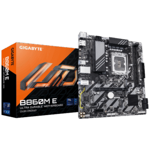 Gigabyte B860M E mATX Motherboard – LGA 1851 (Intel Core Ultra 2). DDR5 up to 9.066 MT/s OC. PCIe 5.0 & PCIe 4.0 M.2. 2.5 GbE. HDMI/DP